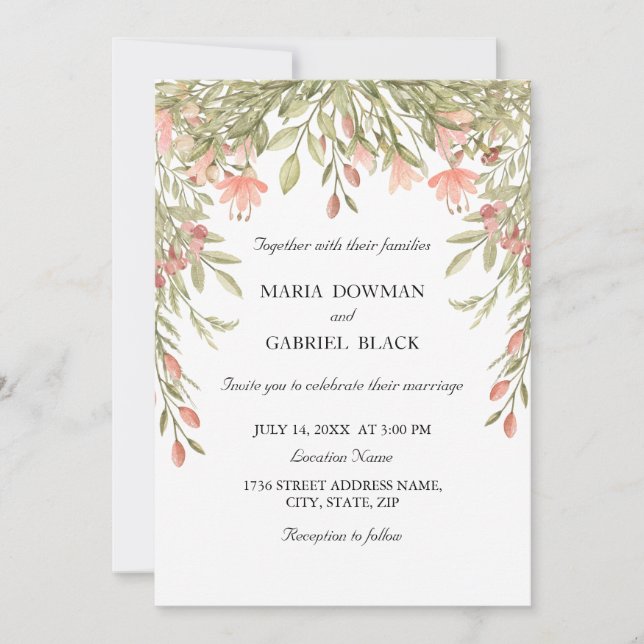 Convite Casamento com vegetação vítrea aquática elegante (Frente)