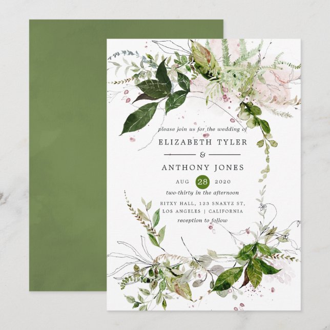 Convite Casamento com Verde Água (Frente/Verso)