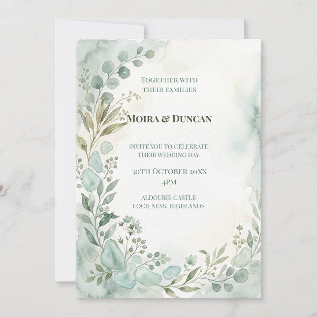 Convite Casamento com Verde Água (Frente)