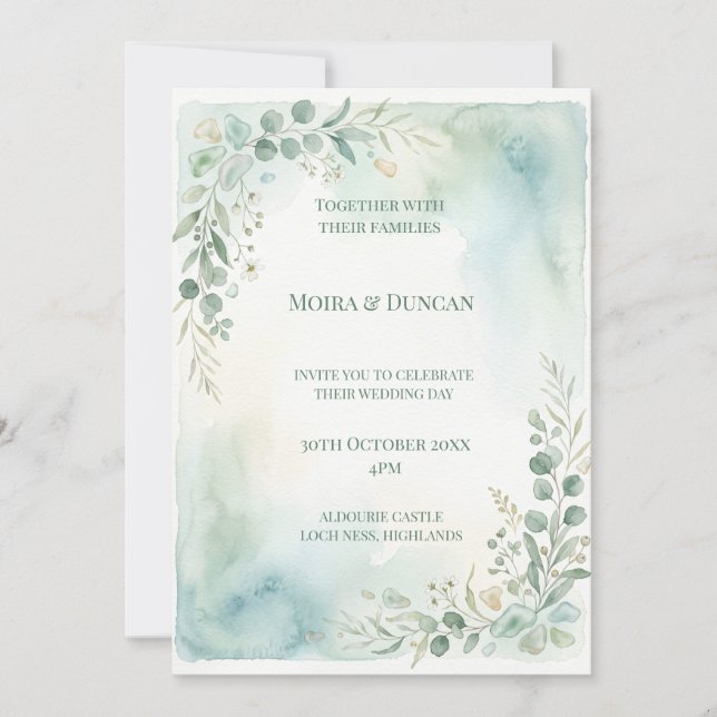 Convite Casamento com Verde Água (Frente)
