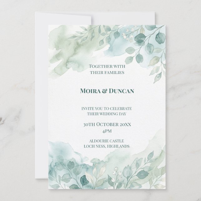 Convite Casamento com Verde Água (Frente)