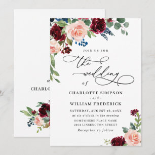 Convite Casamento com Verde Burgundy Navy Eucalipto Rosa
