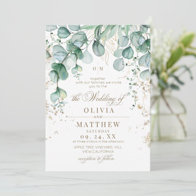 Convite Casamento com Verde de Eucalipto (Em pé/Frente)