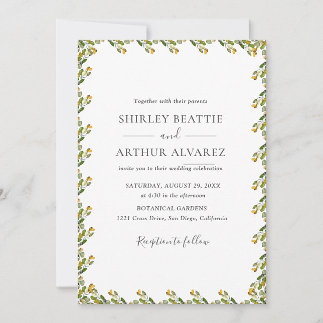 Convite Casamento com Verde de Eucalipto Elegante (Frente)