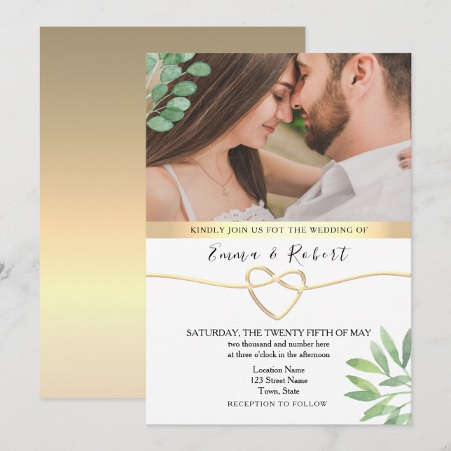 Convite Casamento com Verde de Eucalipto Rústico (Frente/Verso)