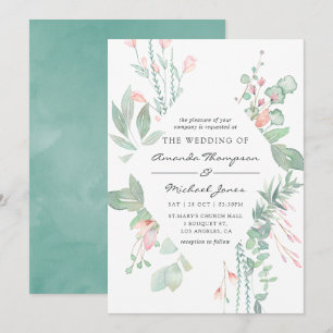 Convite Casamento com Verde e Rosa Pastel