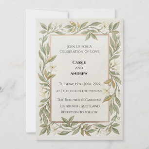 Convite Casamento com Verde Folhagem Louro Dourado