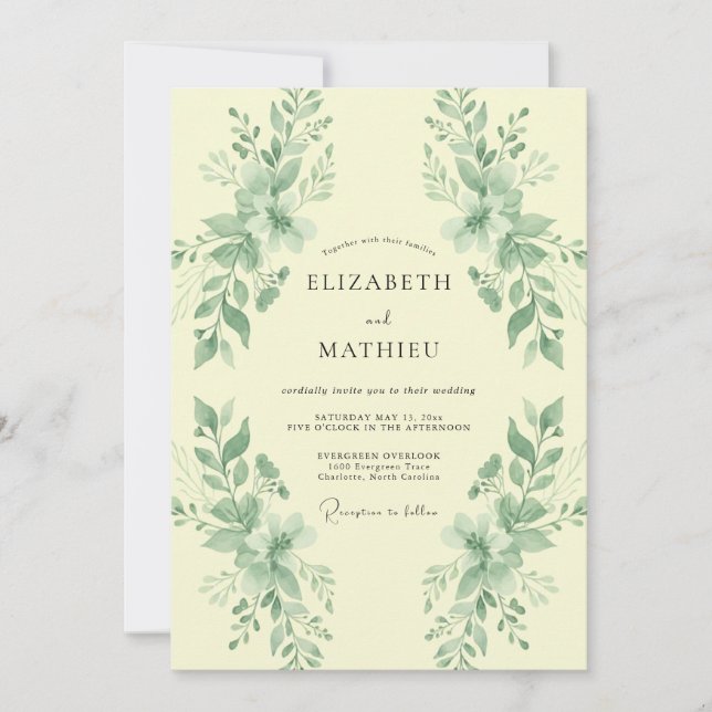 Convite Casamento com Verde Oliva e Champanhe (Frente)