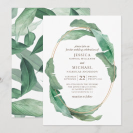 Convite Casamento com verde tropical. Botânica aquarela