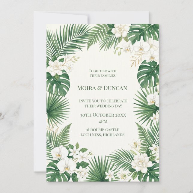 Convite Casamento com Verde Tropical de Palmeira (Frente)