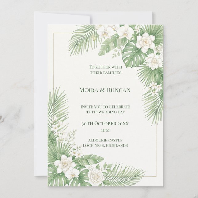 Convite Casamento com Verde Tropical de Palmeira (Frente)