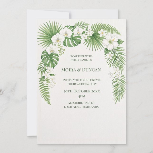 Convite Casamento com Verde Tropical de Palmeira (Frente)