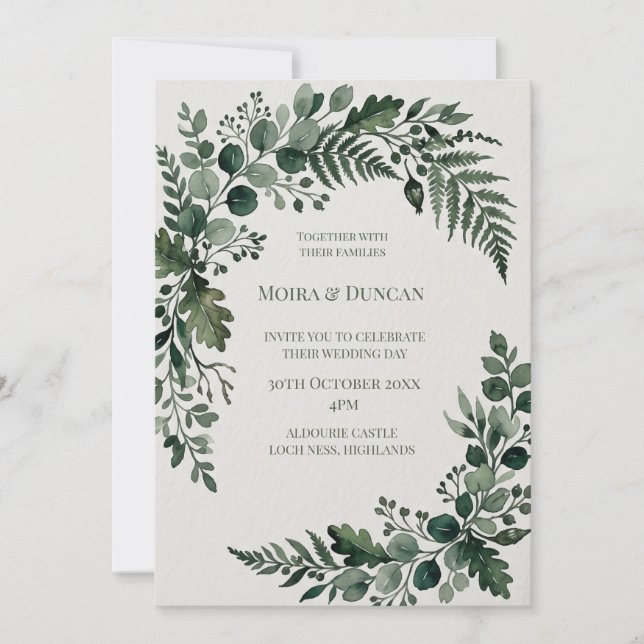 Convite Casamento com Verde Tropical de Palmeira (Frente)