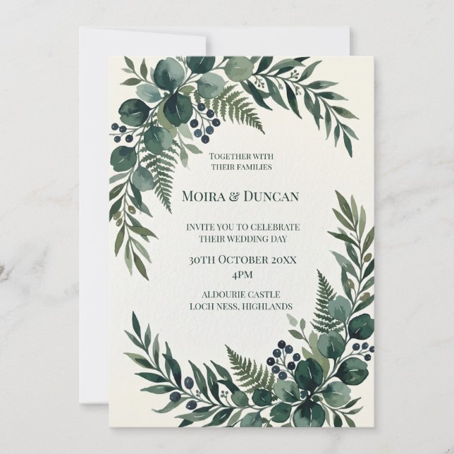Convite Casamento com Verde Tropical de Palmeira (Frente)
