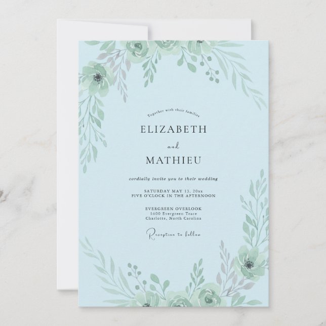 Convite Casamento com Verdejante Azul Pó (Frente)