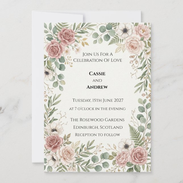Convite Casamento com Verdejante Rosa (Frente)