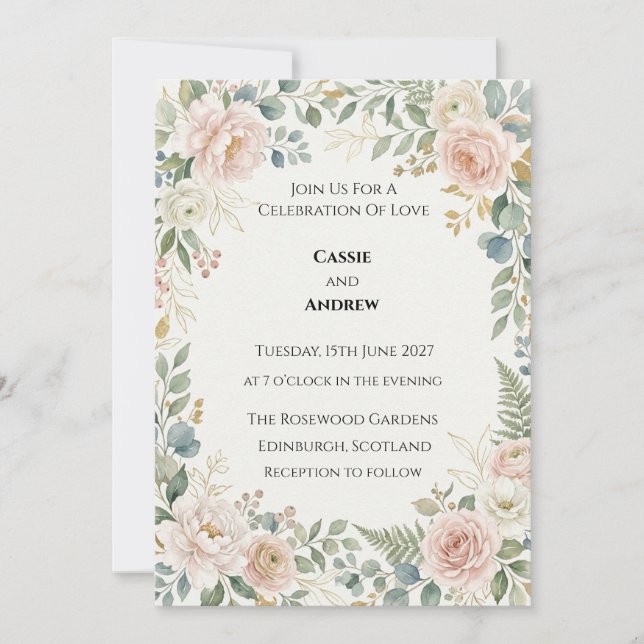 Convite Casamento com Verdejante Rosa (Frente)