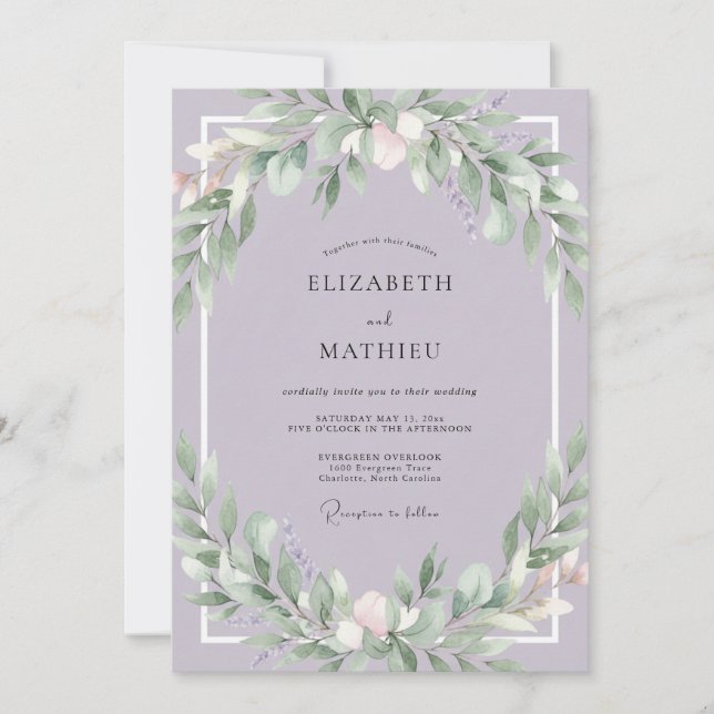 Convite Casamento com Verdejante Roxo Empoeirado (Frente)