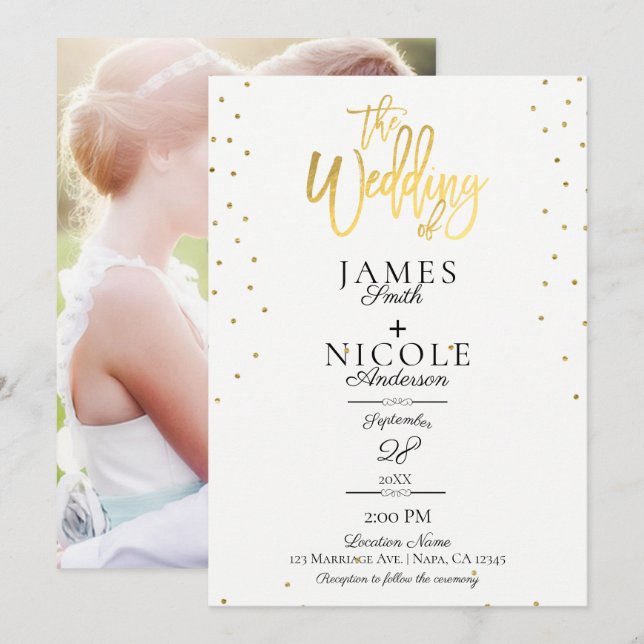 Convite Casamento com Verso de Foto Completo em Folha de O (Frente/Verso)