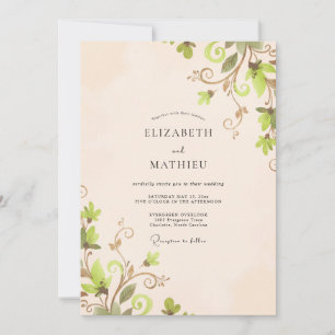 Convite Casamento com Videira de Oliva Creme