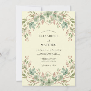 Convite Casamento com Videira de Oliva Creme de Marfim
