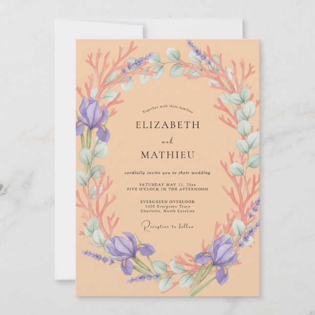 Convite Casamento com Vinha Âmbar e Periwinkle (Frente)