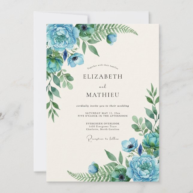Convite Casamento com Vinha Aqua Azul Turquesa (Frente)