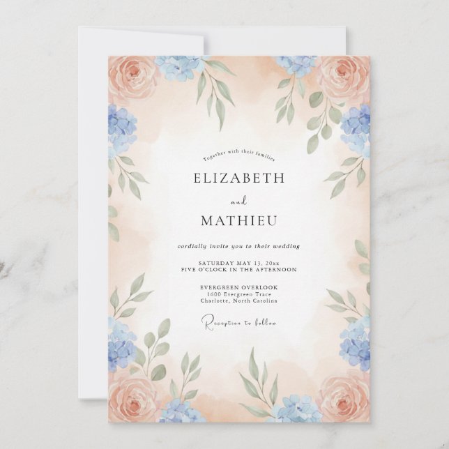 Convite Casamento com Vinha Azul Apricot (Frente)