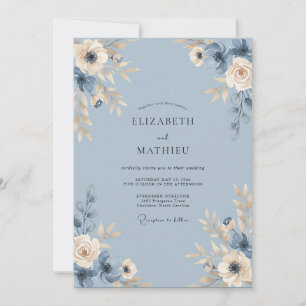 Convite Casamento com Vinha Azul Champanhe