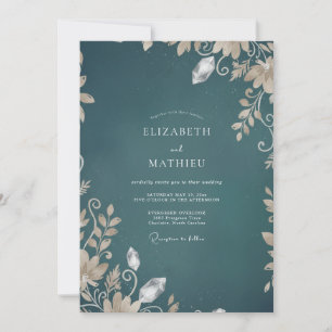 Convite Casamento com Vinha Azul-Esverdeada Escura