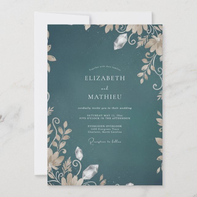 Convite Casamento com Vinha Azul-Esverdeada Escura (Frente)