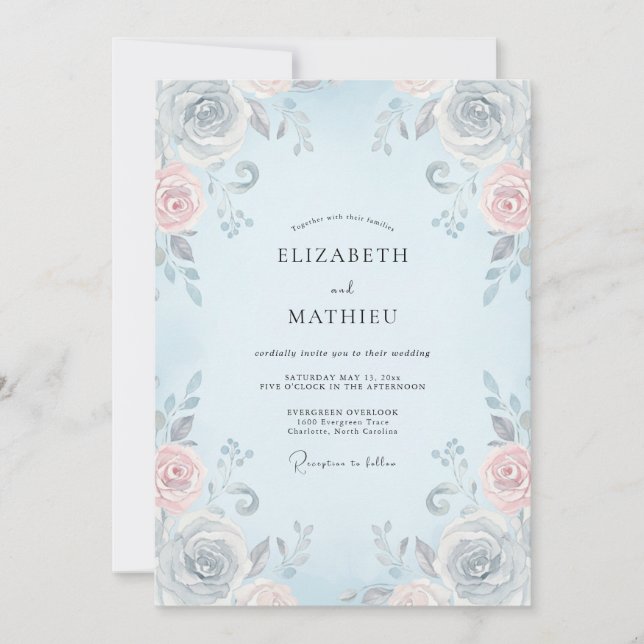 Convite Casamento com Vinha Azul Pó (Frente)