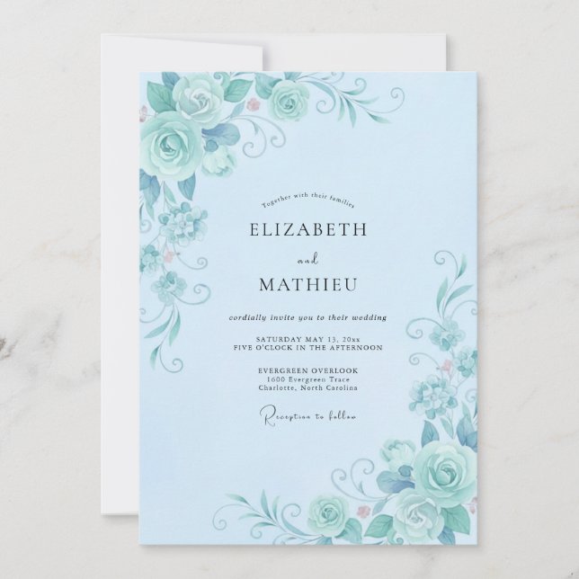 Convite Casamento com Vinha Azul Pó (Frente)