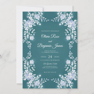 Convite Casamento com Vinha Branca Azul-Ciano