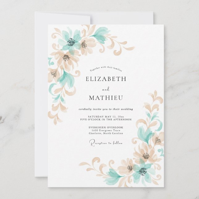Convite Casamento com Vinha Champanhe Aqua (Frente)