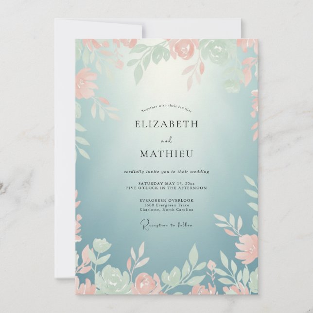 Convite Casamento com Vinha Coral Aqua (Frente)