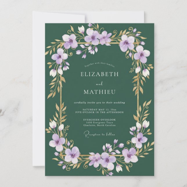 Convite Casamento com Vinha de Ámbar Florestal (Frente)