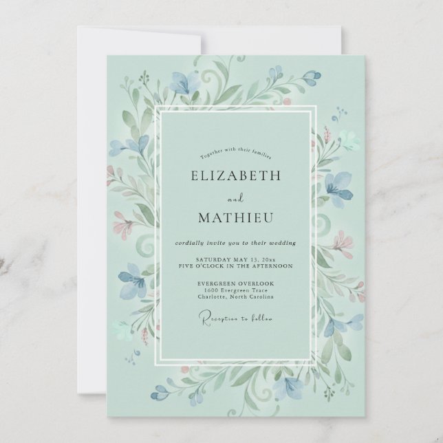 Convite Casamento com Vinha de Aquarela Aqua (Frente)