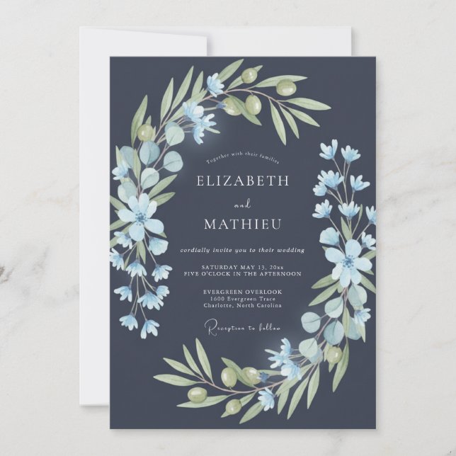 Convite Casamento com Vinha de Ardósia Azul (Frente)