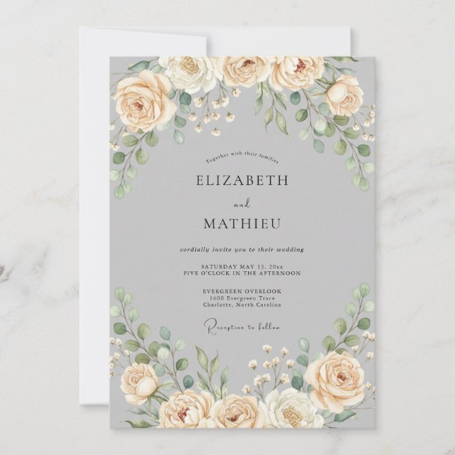 Convite Casamento com Vinha de Ardósia Champanhe (Frente)