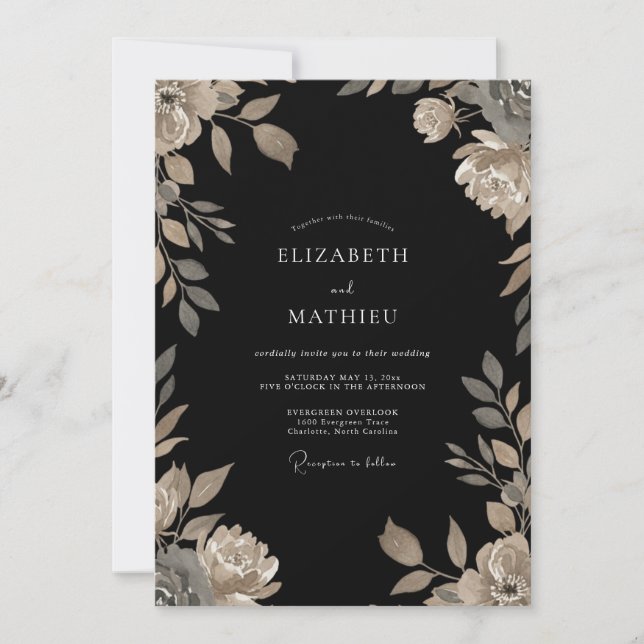 Convite Casamento com Vinha de Champanhe Preto (Frente)