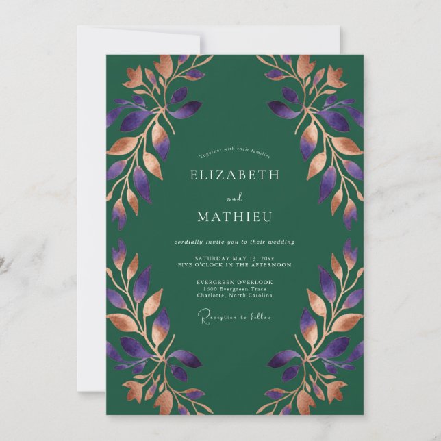 Convite Casamento com Vinha de Cobre Ametista (Frente)