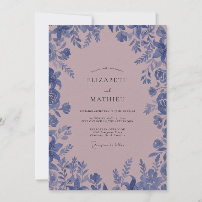 Convite Casamento com Vinha de Cornflower Mauve (Frente)