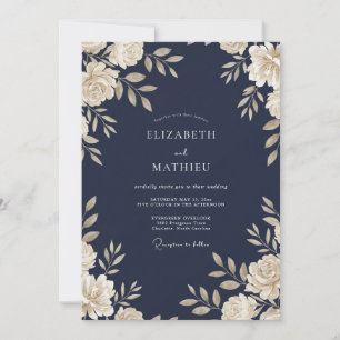 Convite Casamento com Vinha de Creme Azul-Marinho