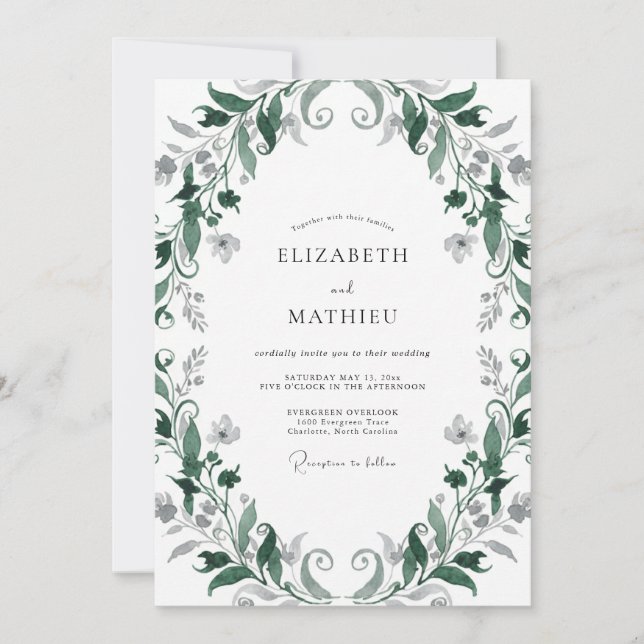 Convite Casamento com Vinha de Esmeralda Escura (Frente)