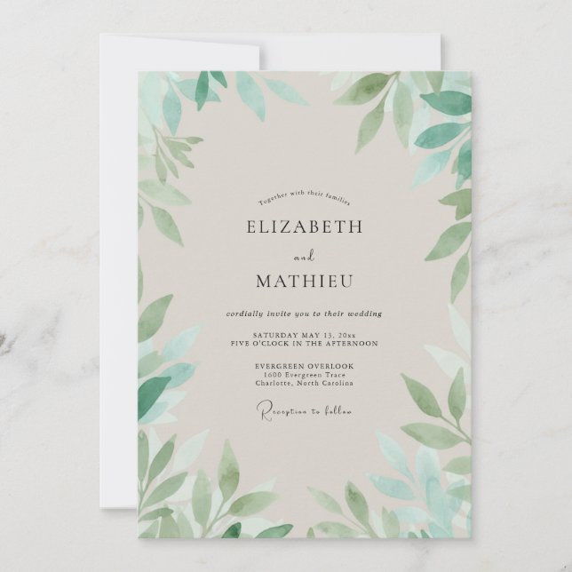 Convite Casamento com Vinha de Espuma Marinha Pálida (Frente)