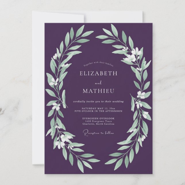 Convite Casamento com Vinha de Folhagem de Ámbar (Frente)