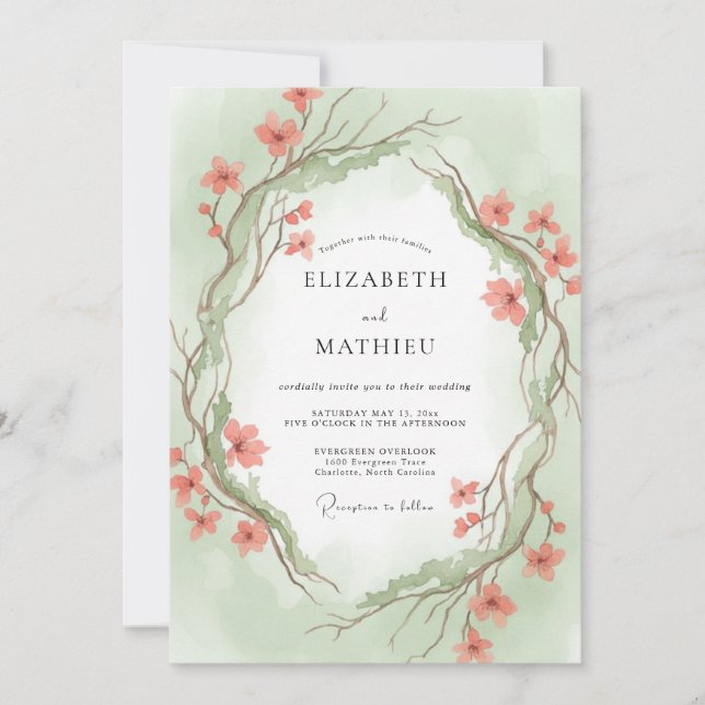 Convite Casamento com Vinha de Hortelã e Damasco (Frente)