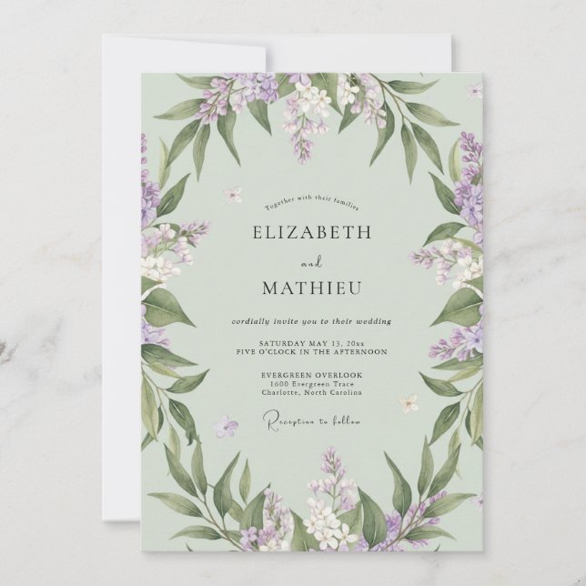 Convite Casamento com Vinha de Hortelã Lilás (Frente)
