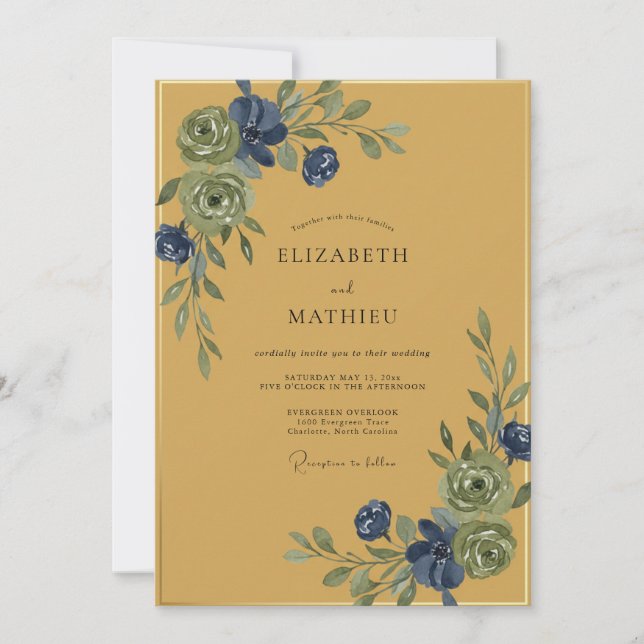 Convite Casamento com Vinha de Indigo Mostarda (Frente)
